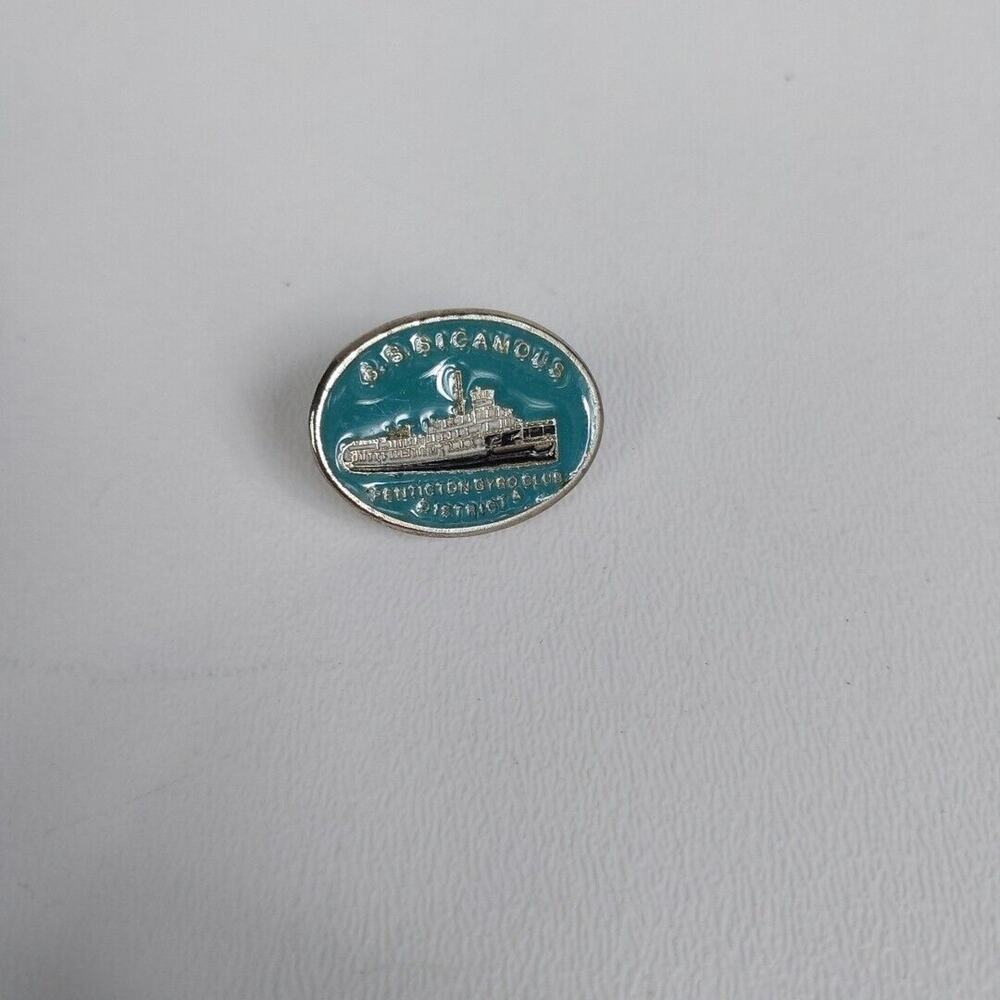 SS Sicamous Penticton Gyro Club Social silver tone tie tack lapel pin